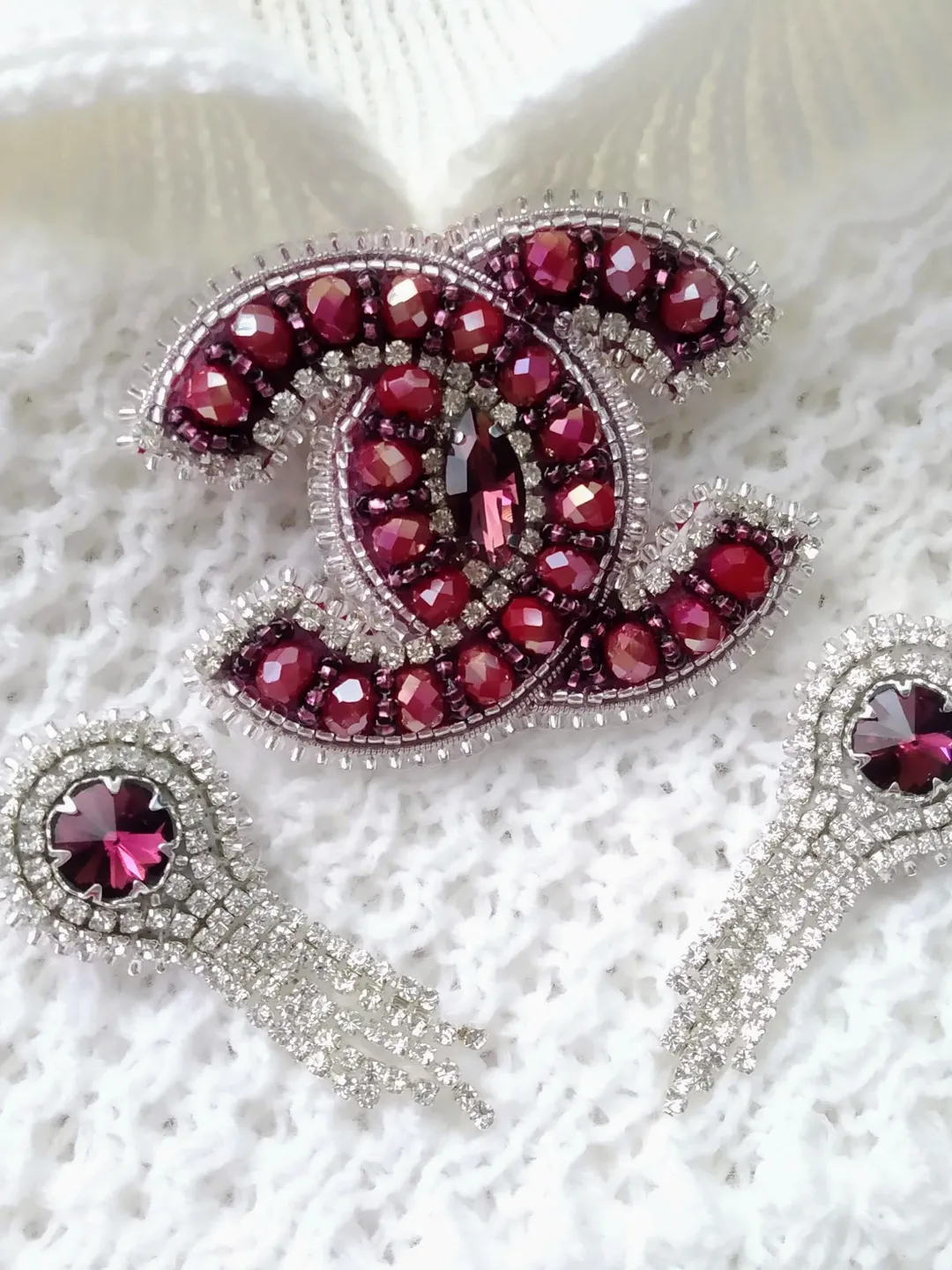 Handmade crystal brooch with earrings for women, valentines gift for her, Christmas gifts, bridesmaid gift, gift for mom