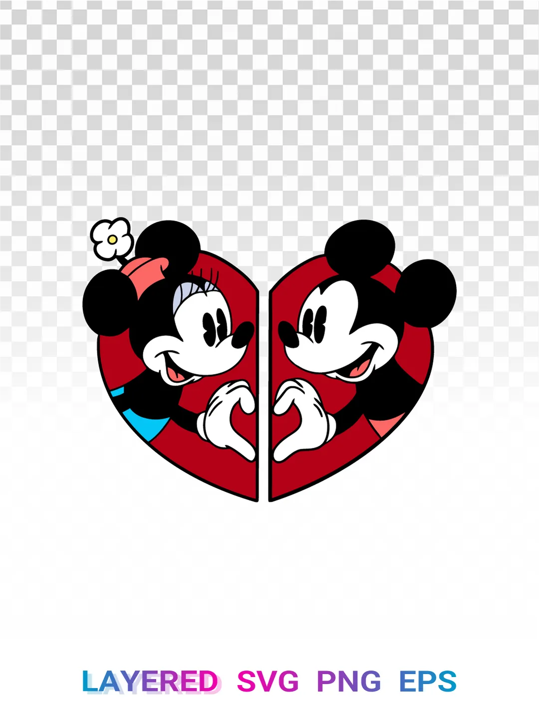 Mickey and Minnie Mouse Split Heart SVG for Matching Couple Shirts