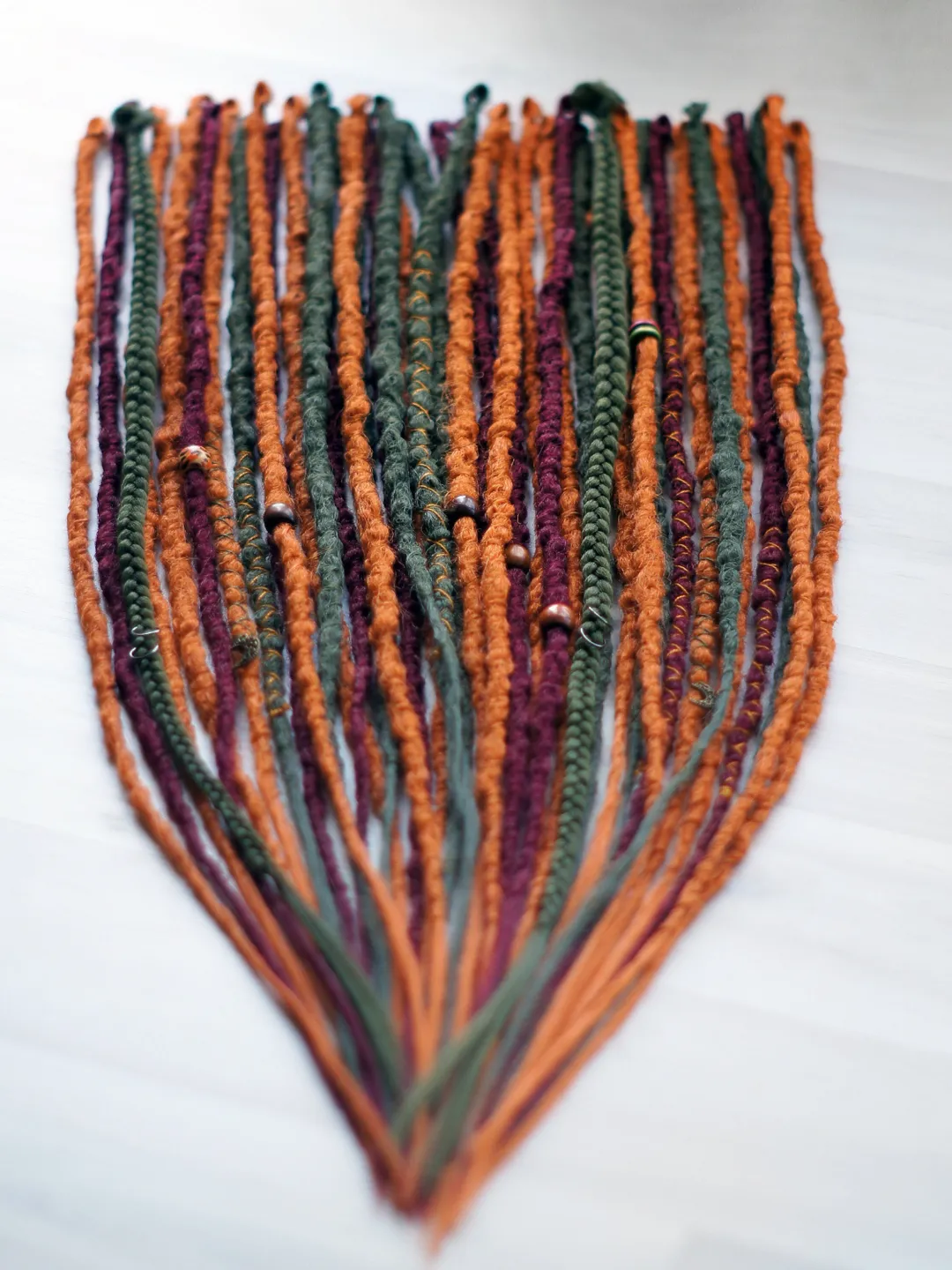 Bohemian Ginger Dreadlocks Earthy Red Green Faux Locs with Bead Thread ...