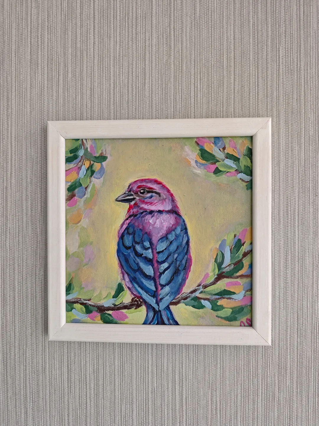 Bird Original Painting Bright Bird Original Art Animal Modern Artwork Multicolored Bird Wall Art Bright Bird Oil Painting 8x8 inches by OlgaSokolovaArt