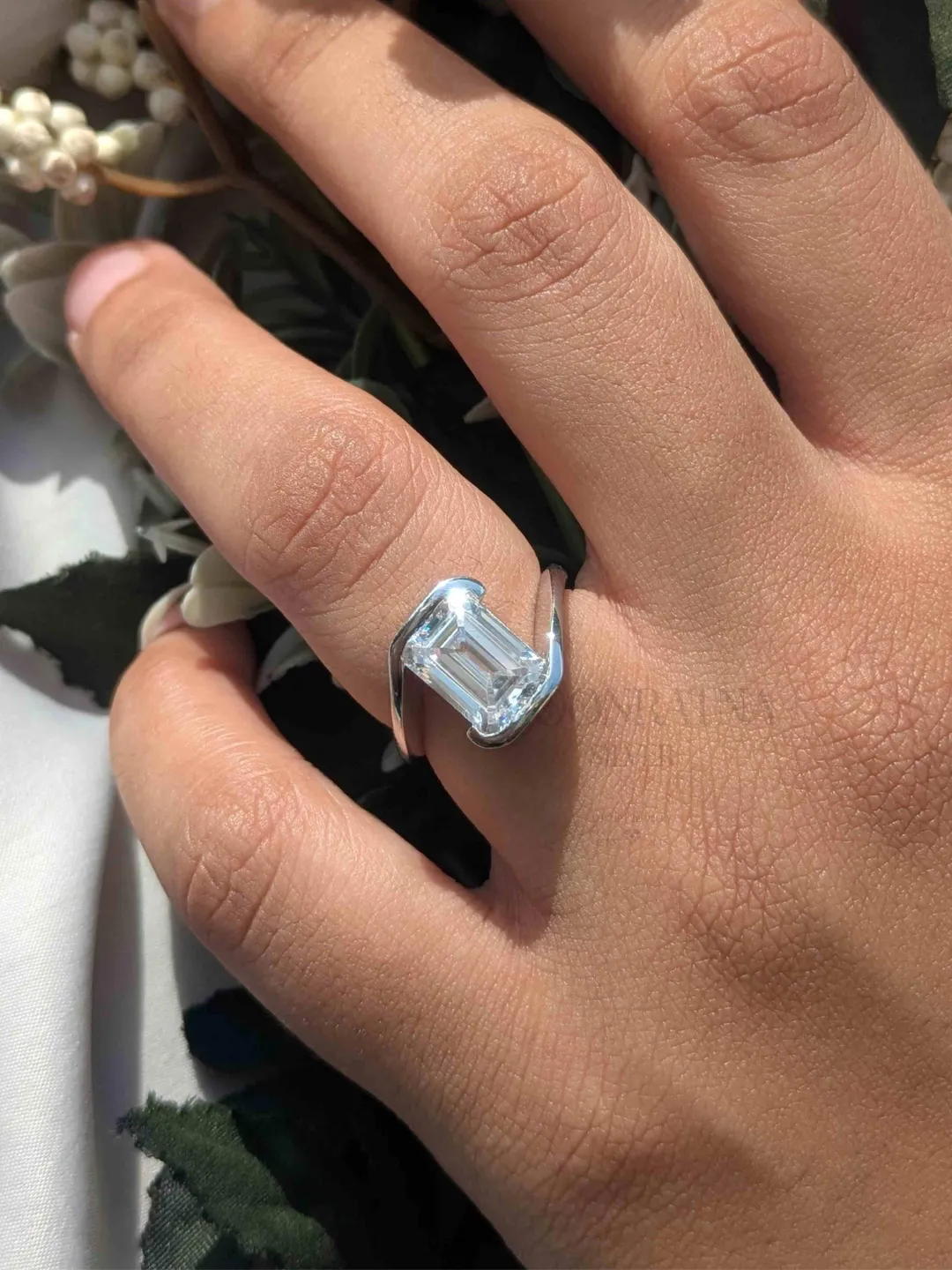Emerald Ring 4.5 CT Moissanite Engagement Ring in 925 Sterling Silver, Perfect Promise or Anniversary Gift for Her