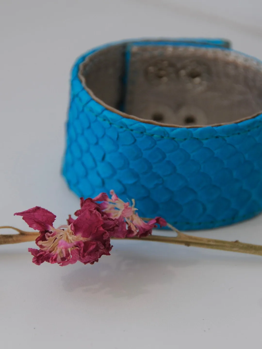 Genuine Python Skin Bracelet Flat Blue Turquise Leather Bracelet | Handmade Leather Bracelet | Leather Bracelet Woman | Leather Bracelet