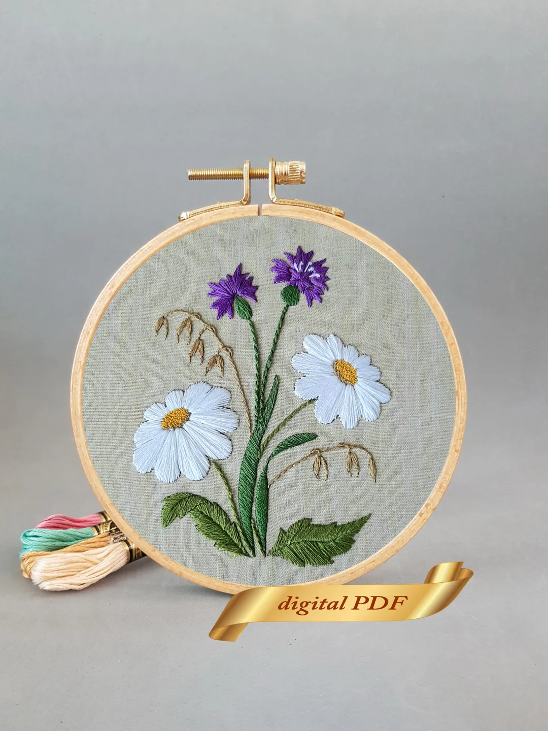 Daisies and cornflowers pattern pdf embroidery, Easy embroidery DIY