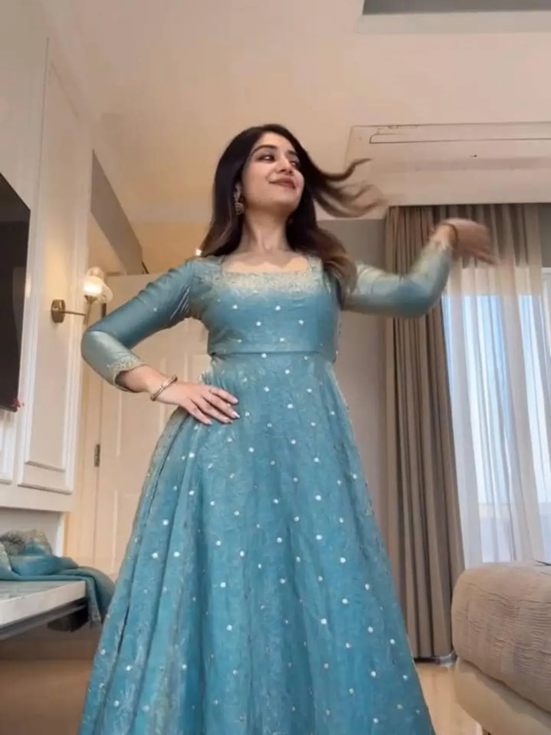 Designer Sea Green Anarkali Gown | Fendy Silk Sequence Embroidered Suit Set