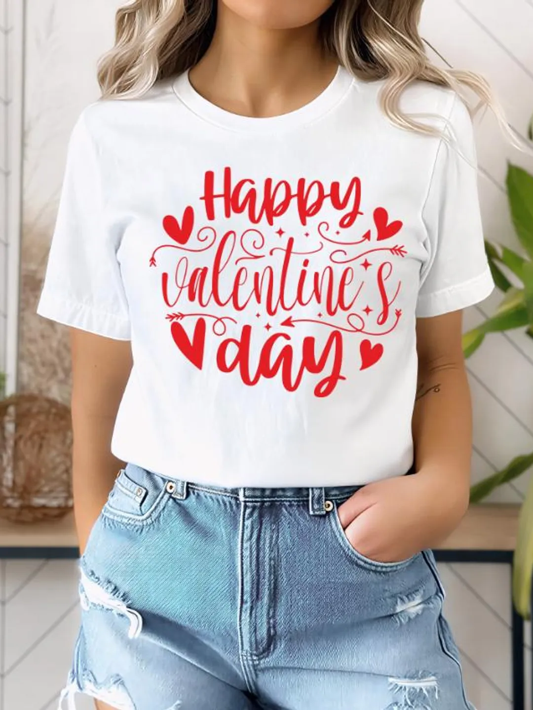 Happy Valentine’s Day Shirt – Red Heart Typography Love Tee, Cute Romantic Valentine Shirt, Valentine Gift for Her Him