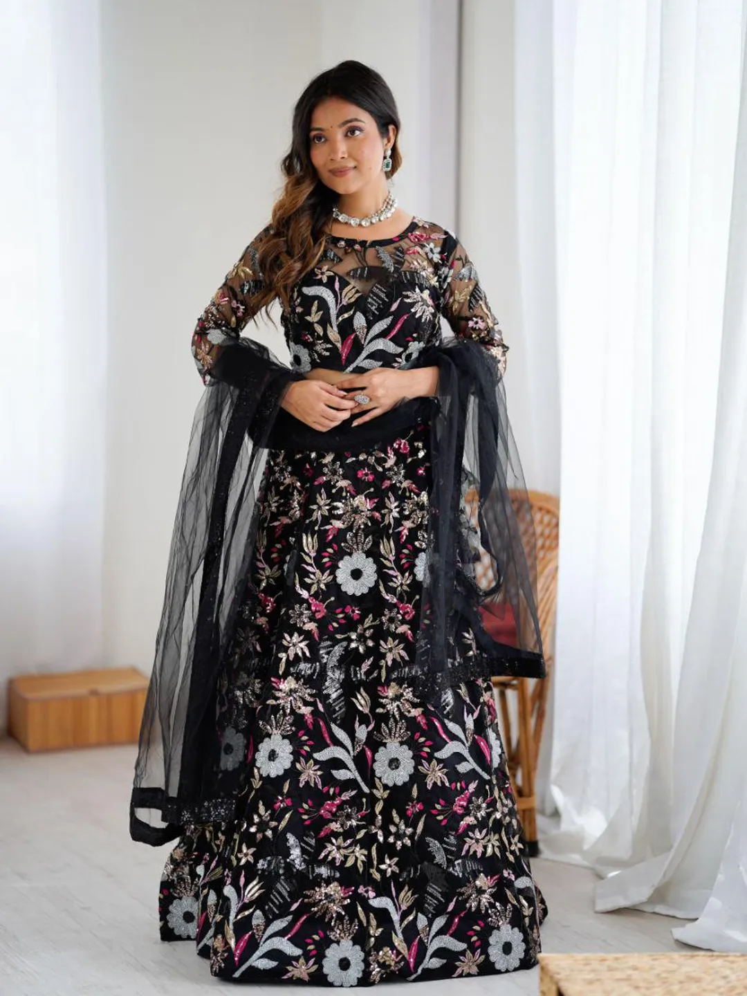 Heavy Butterfly Net Lehenga Choli With Dupatta Set Sequins Codding ...