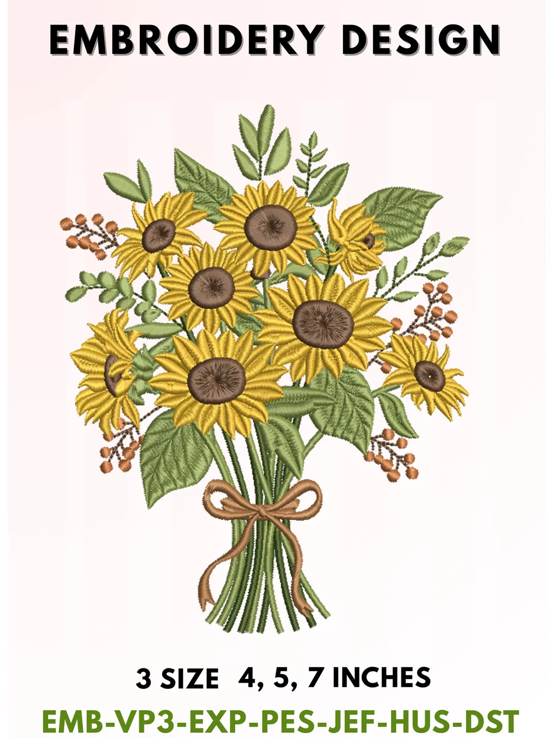 Sunflower Bouquet Embroidery Design, Floral Machine Embroidery File