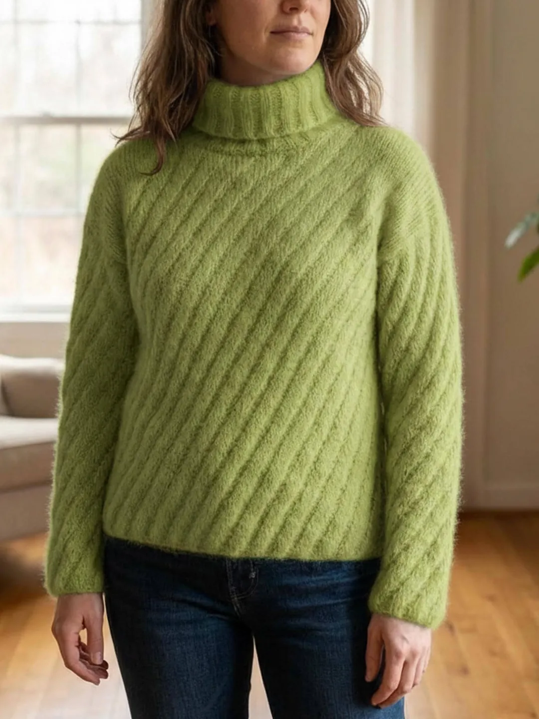 Diagonal Drift Turtleneck Sweater Knitting Pattern – Modern Textured ...