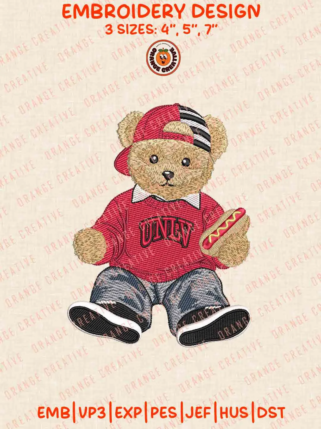 UNLV Rebels Teddy Bear Logo Embroidery Design, NCAA UNLV Team Machine Embroidery Digitized Pes File, 4 Sizes, Custom Size, Instant Download