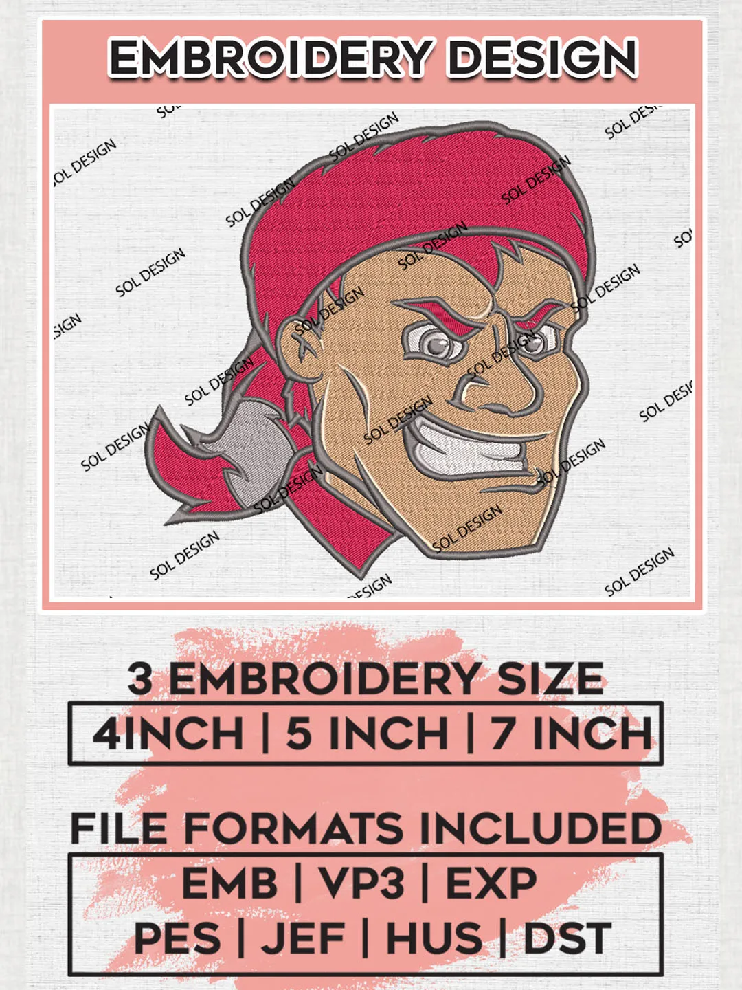 Sacred Heart Pioneers Mascot Embroidery Designs, NCAA Logo Embroidery Files, NCAA Sacred Heart Logo, NCAA Embroidery Designs, Machine Embroidery Designs, Digital Download