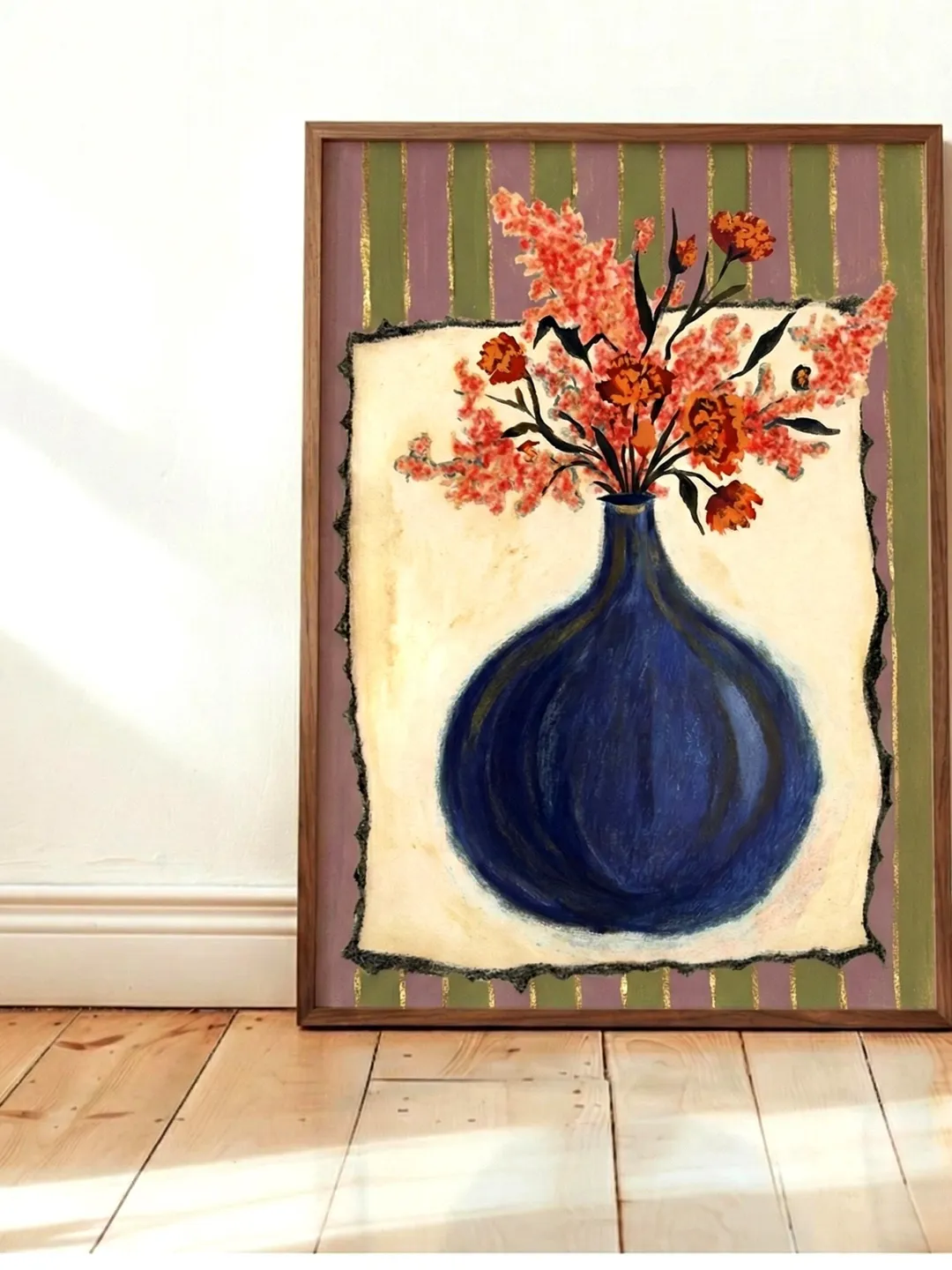 Blue Vase Floral Art Print, Modern Still Life Home Decor (Digital Download)