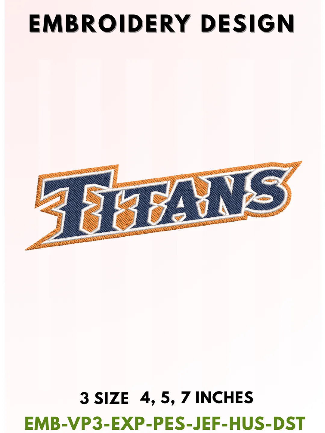 Titan Football Embroidery Design, College Sports Embroidery Files, Sports Machine Embroidery Files, 3 Sizes, Instant Download