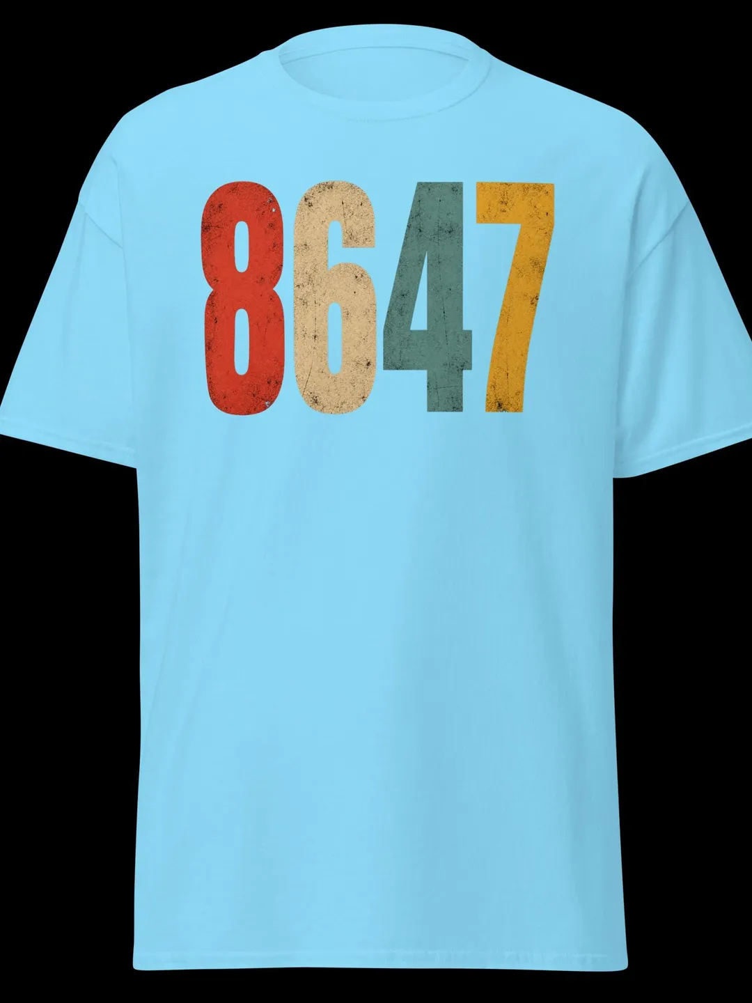 Retro 8647 Vintage Style T-Shirt, Classic 80s Aesthetic Colored Apparel, Distressed Grunge Design Tee, Minimalist Bold Number Graphic Shirt