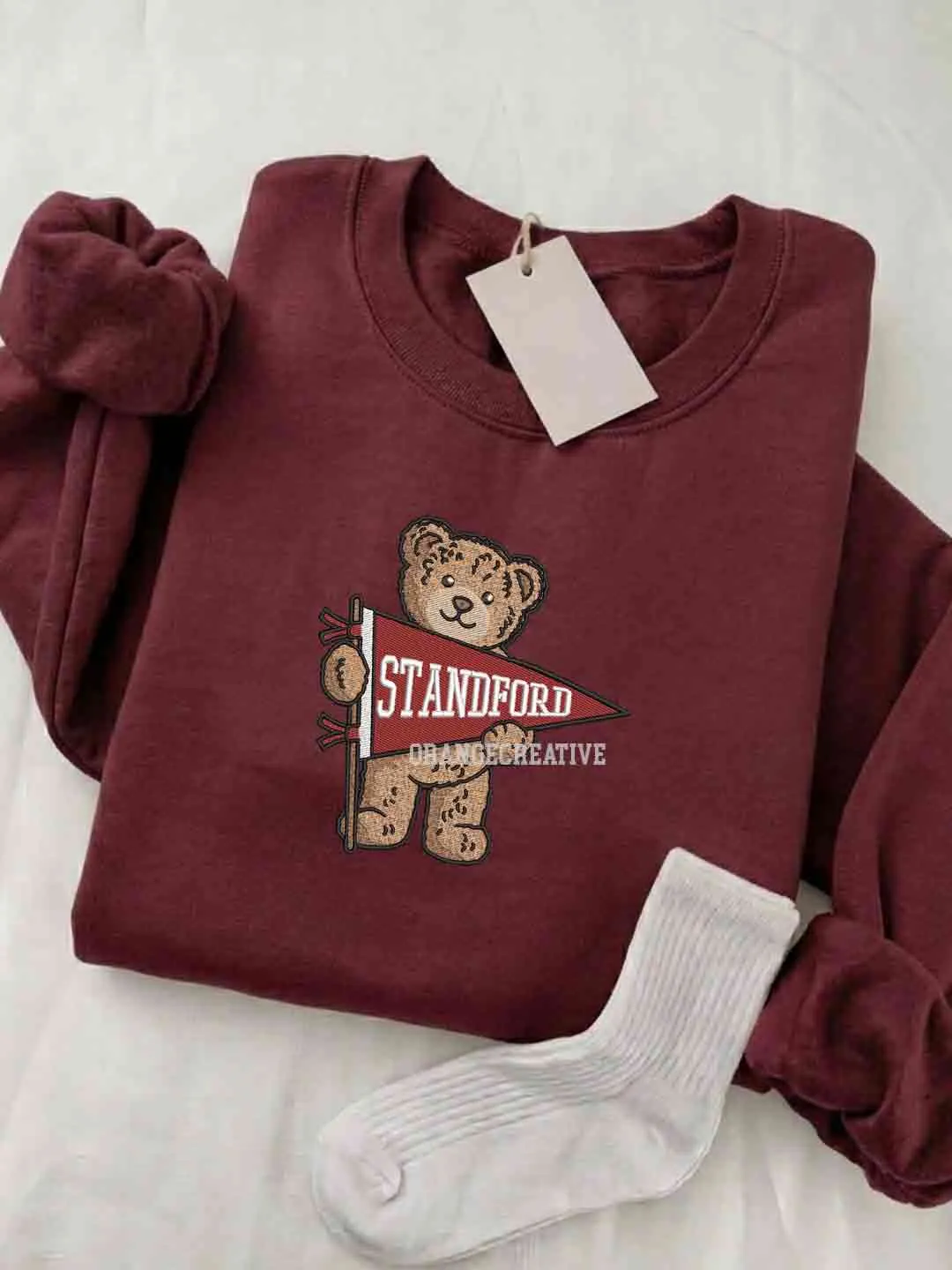 Stanford Cardinal Embroidered Sweatshirt, College Embroidered Crewneck, NCAA Stanford Embroidered Shirt, Teddy Bear Sweatshirt, Gift for Collegue
