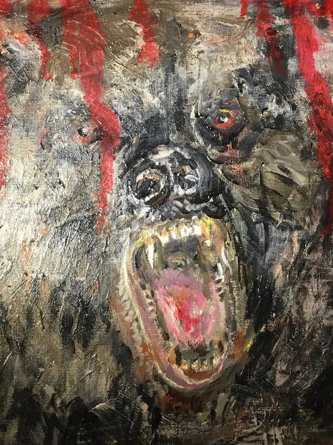 Angry bear,original acrylic and oil painting on canvas board,roaring bear painting,animals painting.