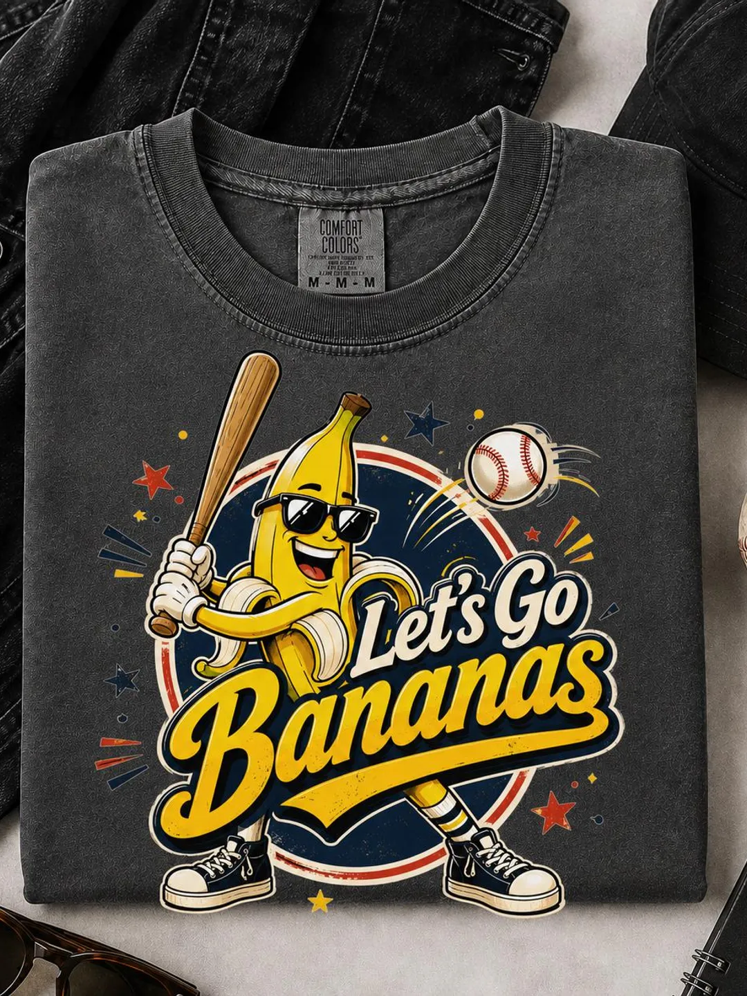 Funny Banana Baseball Tee, Retro Fruit Sports Graphic, Game Day Shirt
