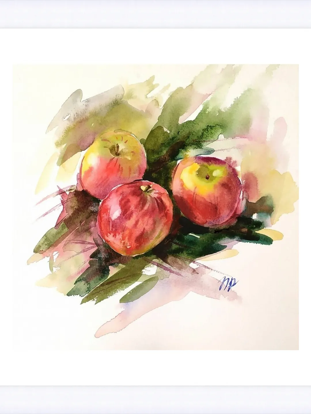 Apple Painting Fruit original art Three Red Apples watercolor wall art Apples artwork by Natalia Plotnikova