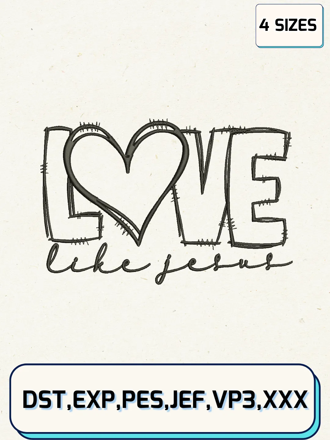Love Like Jesus Valentine Applique Embroidery Design Files, Valentine Logos Embroidery Designs, Machine Embroidery Files, 4 Sizes