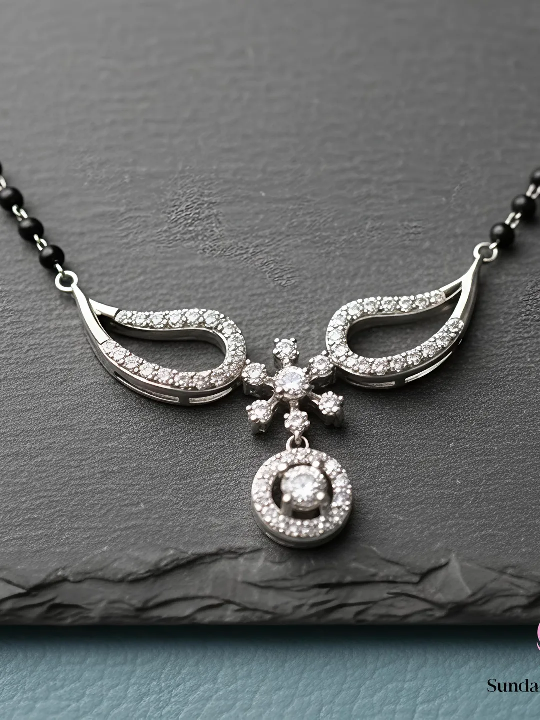 Floral Moissanite Mangalsutra Necklace | Sterling Silver Bridal Jewelry