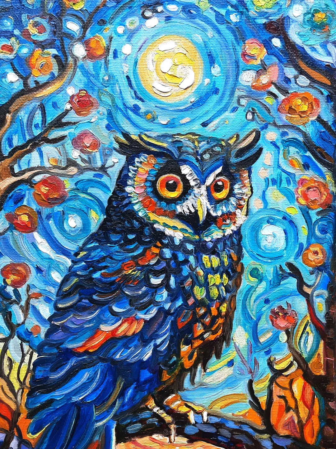 Owl Art Bird Oil Impasto  Oil Painting Original Oil painting 12*8