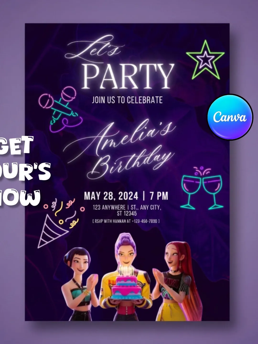 K-Pop Demon Hunter Huntr1x Kp0p D3mon Birthday Invitation Template
