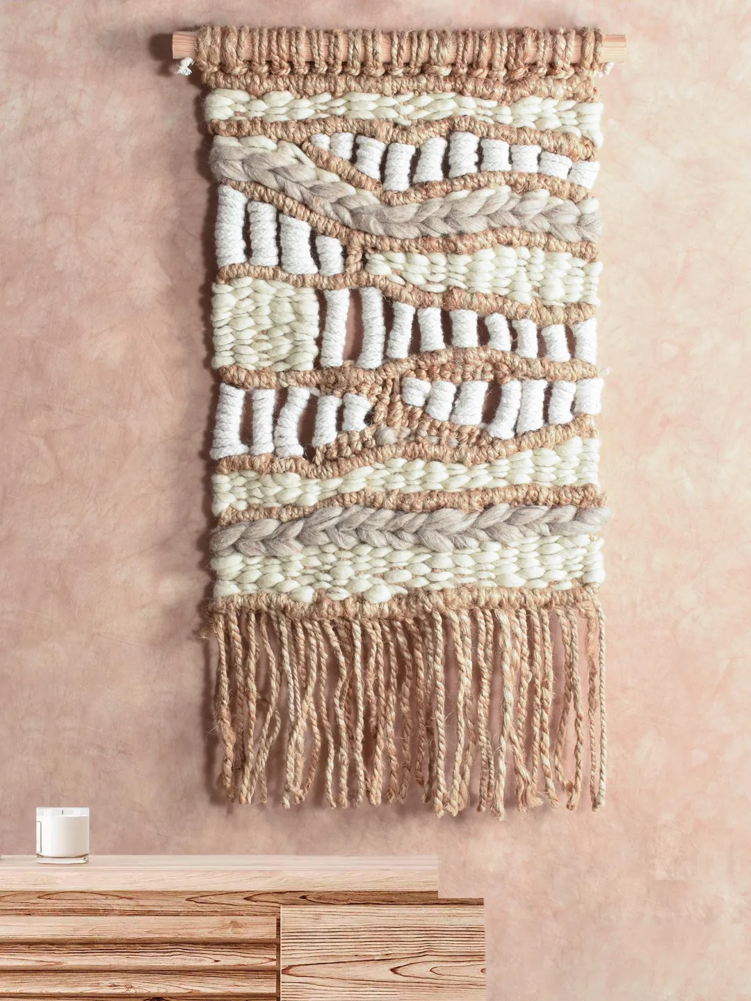 Handmade Wool & Cotton Woven Tapestry | Textured Neutral Art Decor for ...