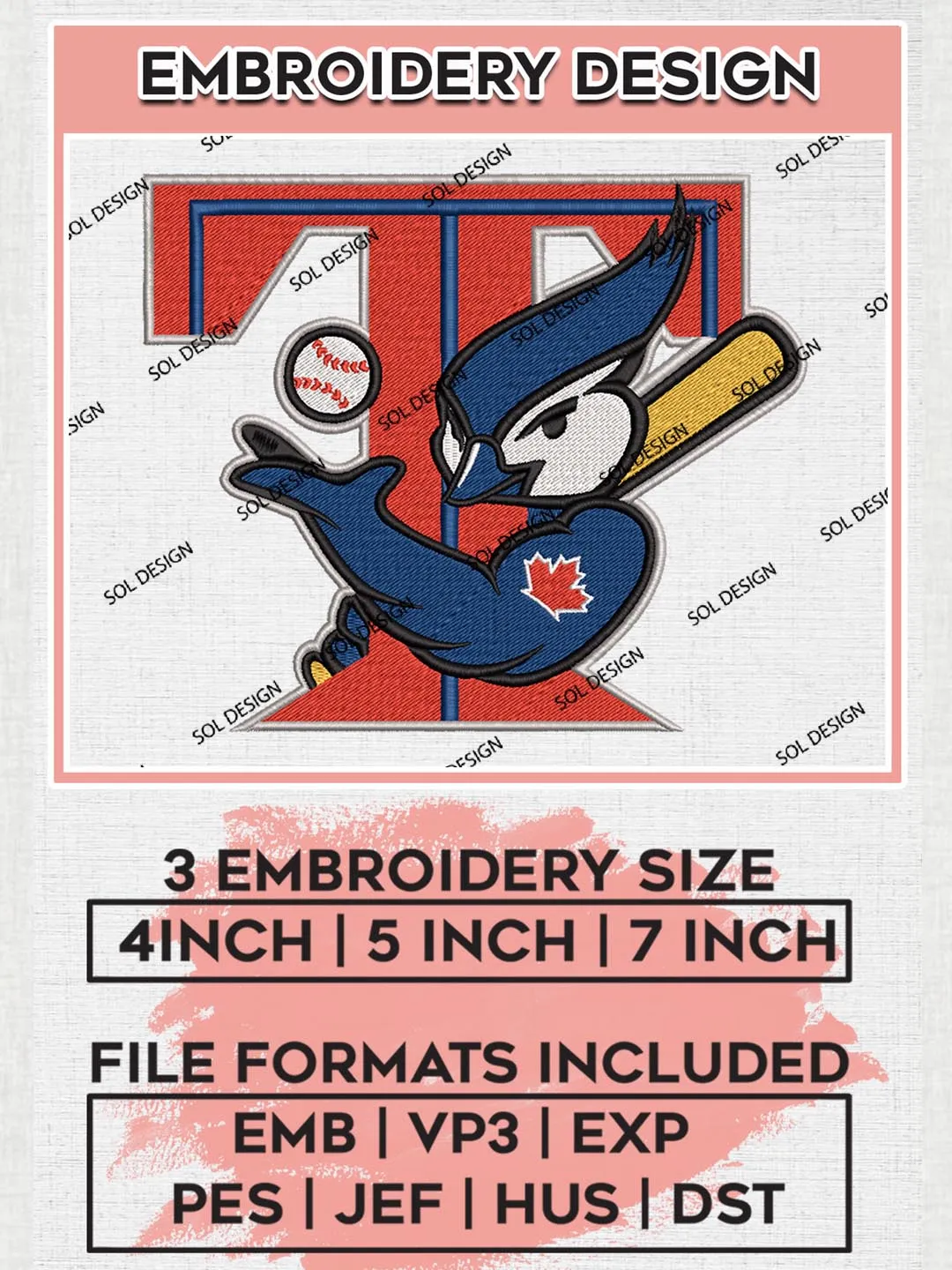 MLB Blue Jays Machine Embroidery design Files, MLB Toronto Blue Jays Team Embroidery, MLB Teams, 3 sizes, MLB Machine embroidery designs, Digital Download