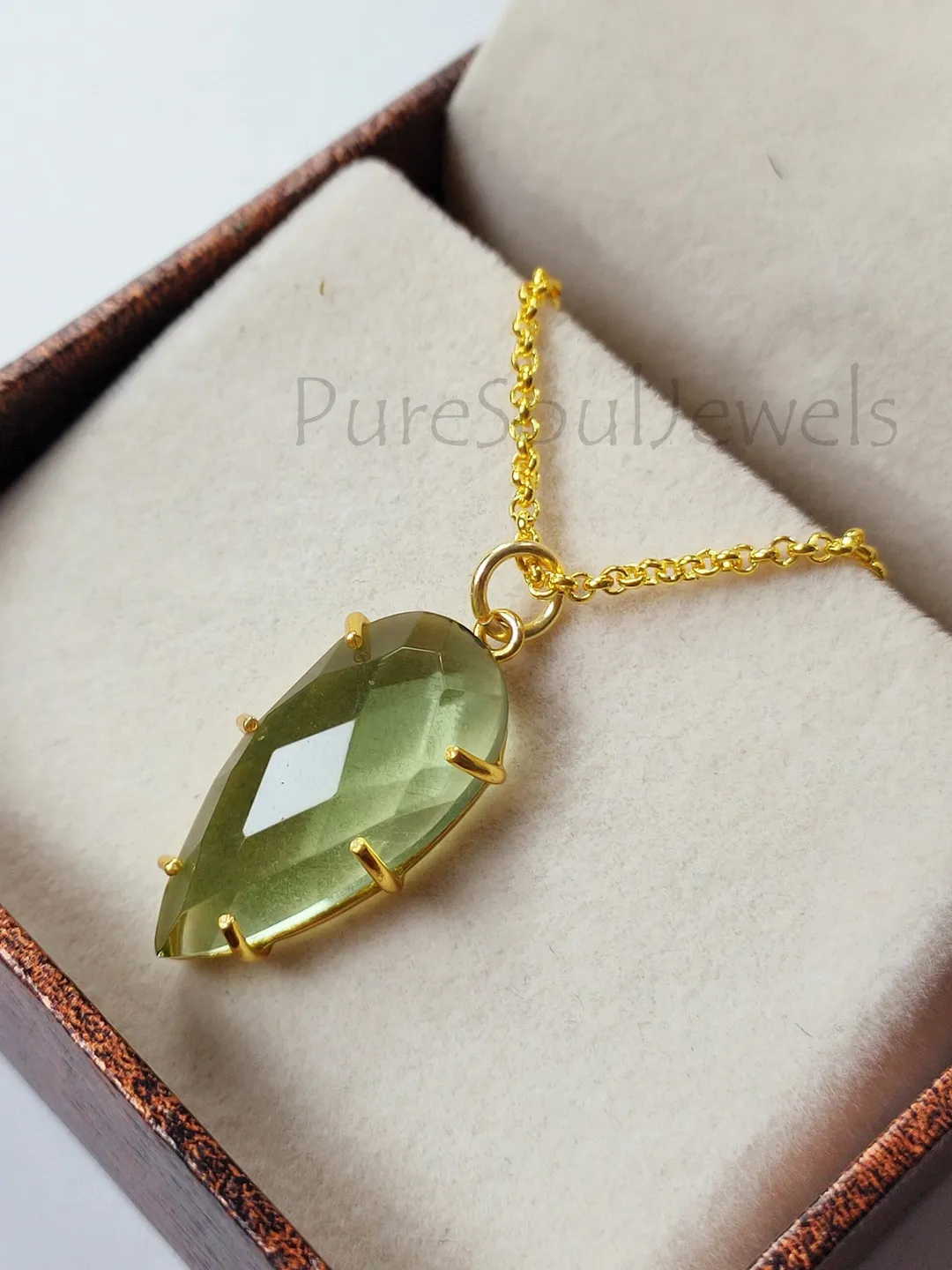 Handmade Green Amethyst Gold Plated Pendant Necklace