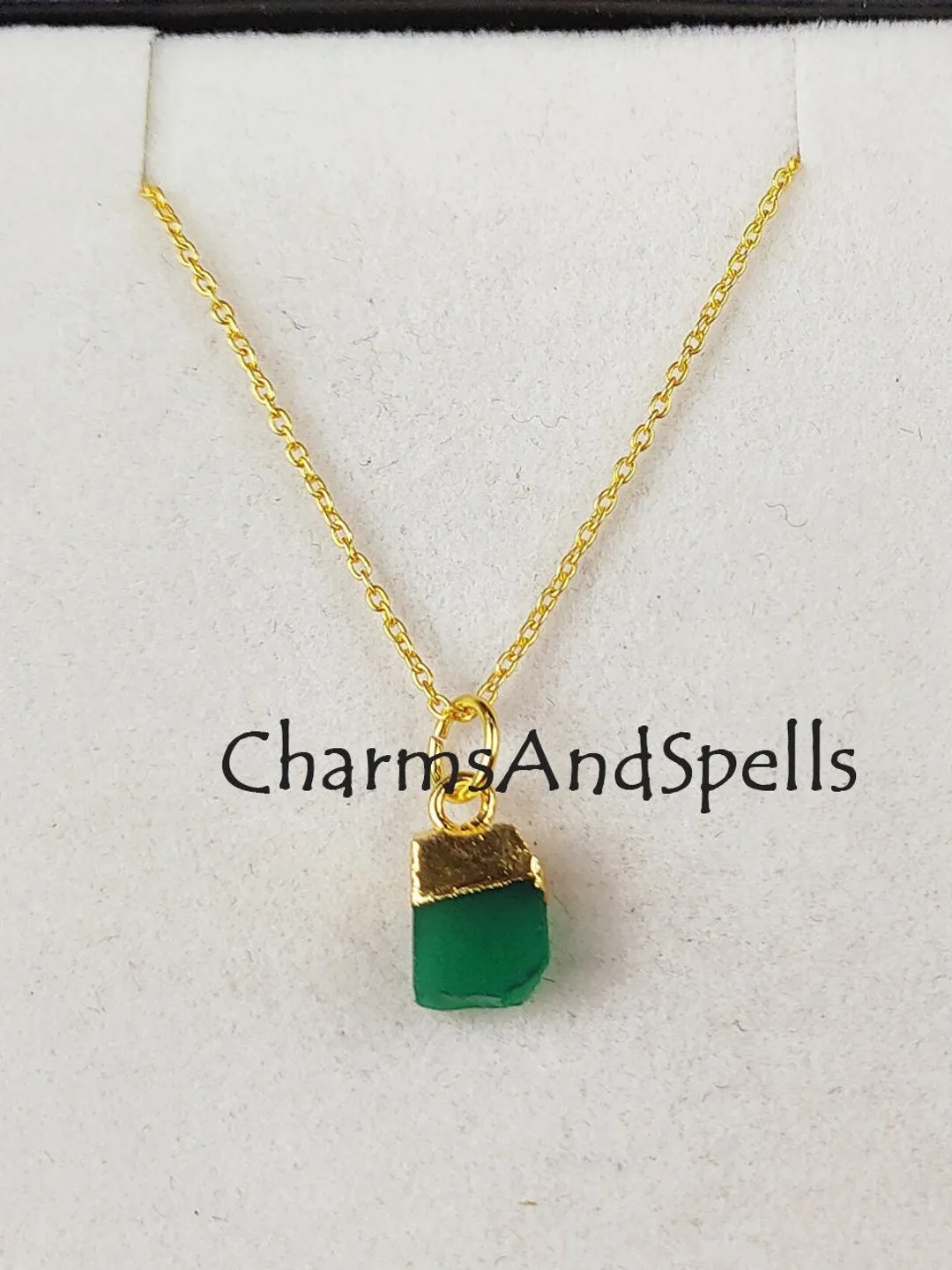 Raw Green Onyx Charm Necklace, Heart Chakra Pendant, Comfort & Strength Necklace, Raw Crystal Necklace, Valentine Day Gifts