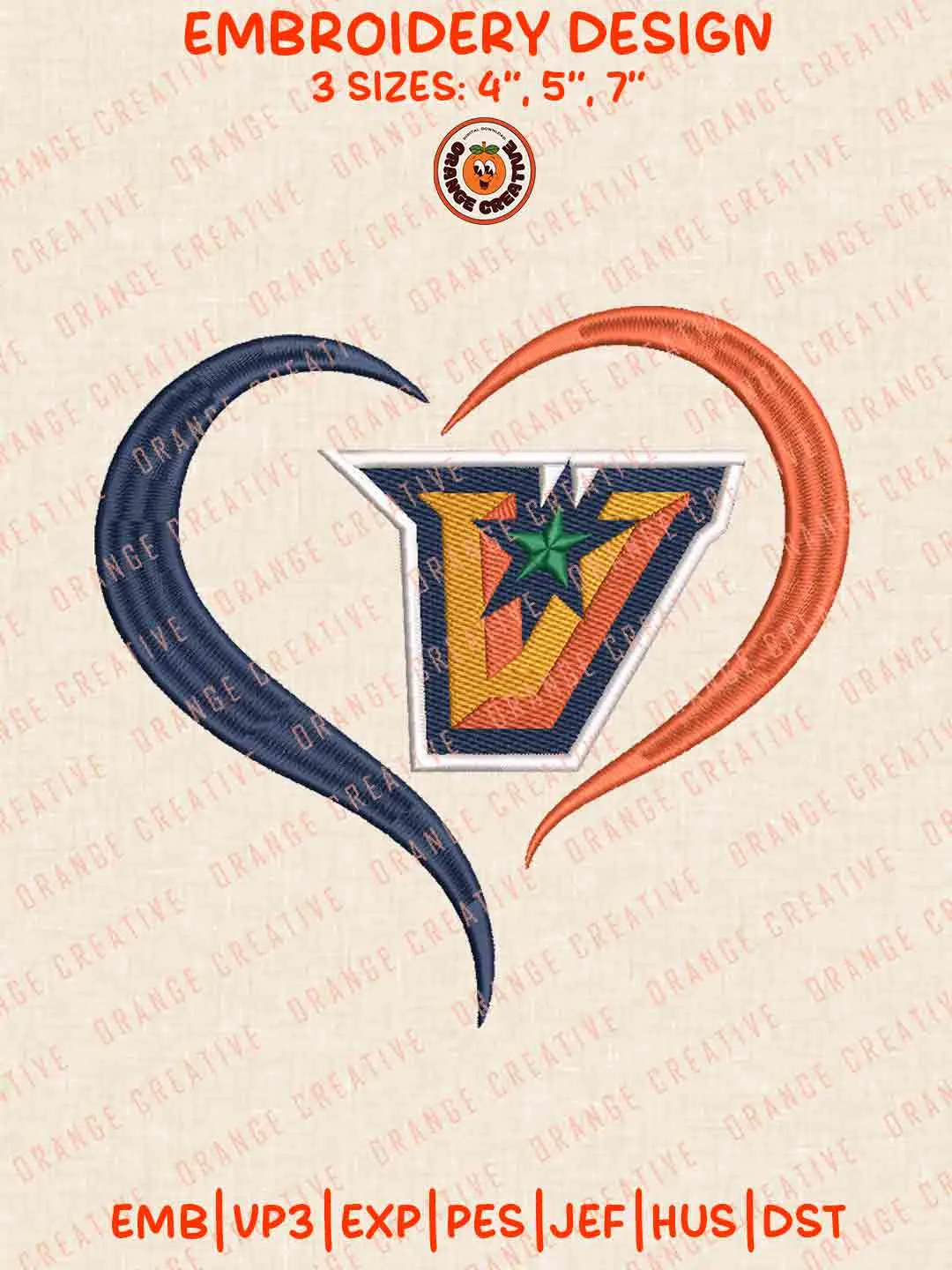 UT Rio Grande Valley Vaquero Heart Embroidery Design Files, Football Embroidery Designs, Sport Machine Embroidery Files, 3 Sizes, Custom Sizes, Instant Download