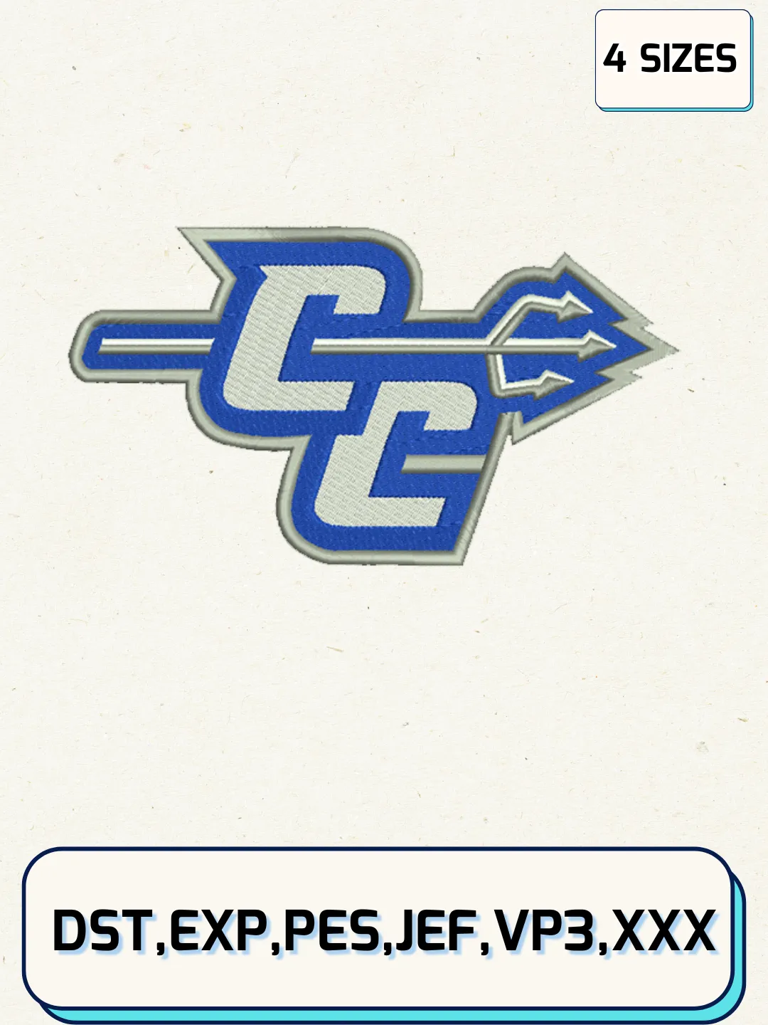 Central Connecticut Blue Devils Logos Embroidery Design Files, NCAA Logos Embroidery Designs, Machine Embroidery Files, 4 Sizes