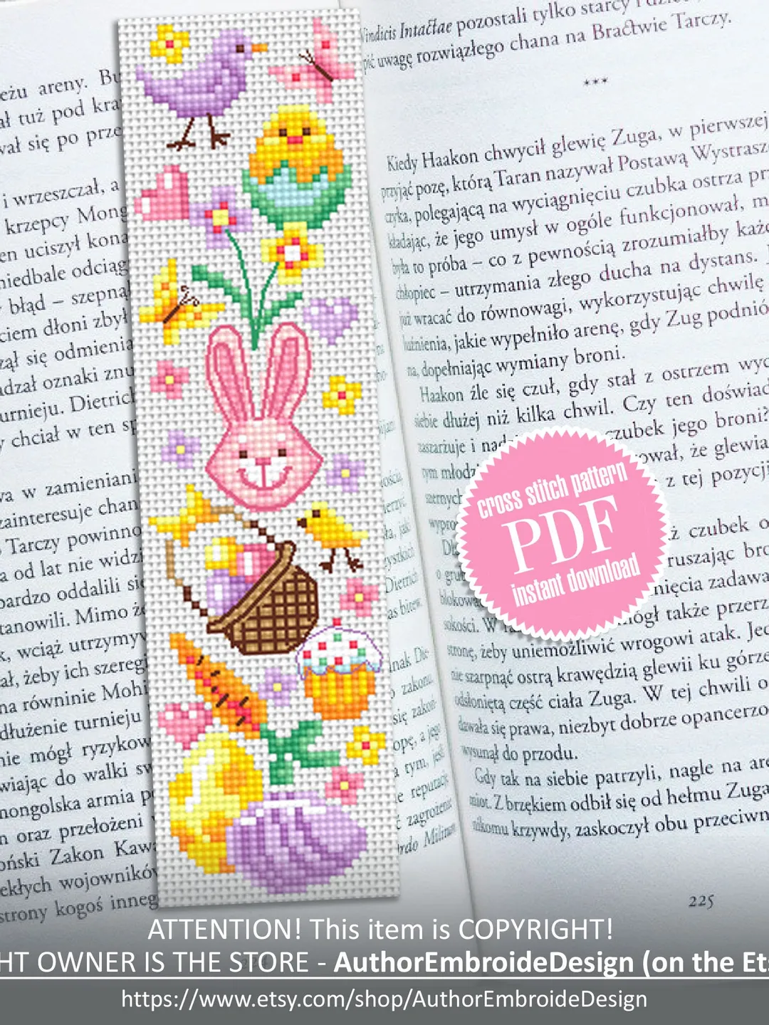 Easter bookmark cross stitch pattern PDF download Easter bunny cross stitch sampler, Pastel Bookmark pattern digital PDF, Easter eggs #B231