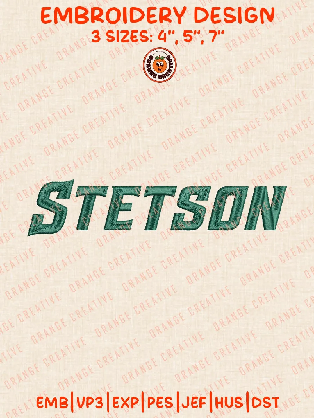 Stetson Text Embroidery Design, NCAA Stetson Hatters Team Logo Embroidery Design, Machine Embroidery Design File, 4 Sizes, Custom Size, Digital Download