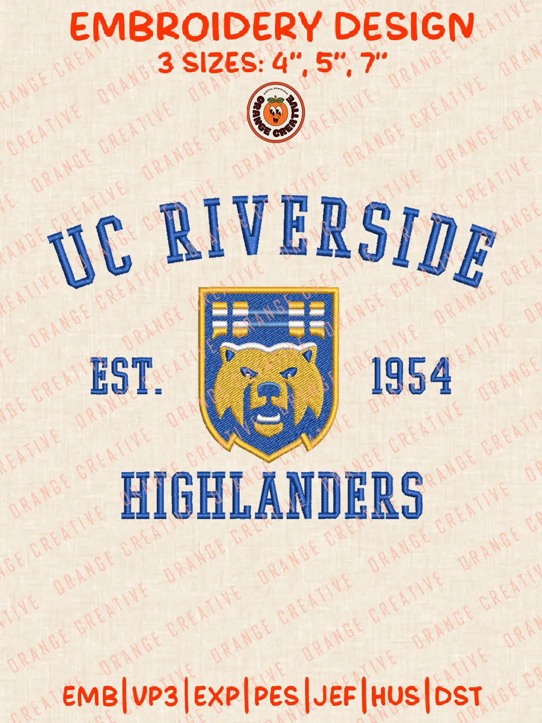 NCAA UC Riverside Highlanders Est 1954 Logo Embroidery Files, NCAA Highlanders Team Embroidery Designs, Football Team Machine Embroidery Files, NCAA Machine Embroidery, Digital Download
