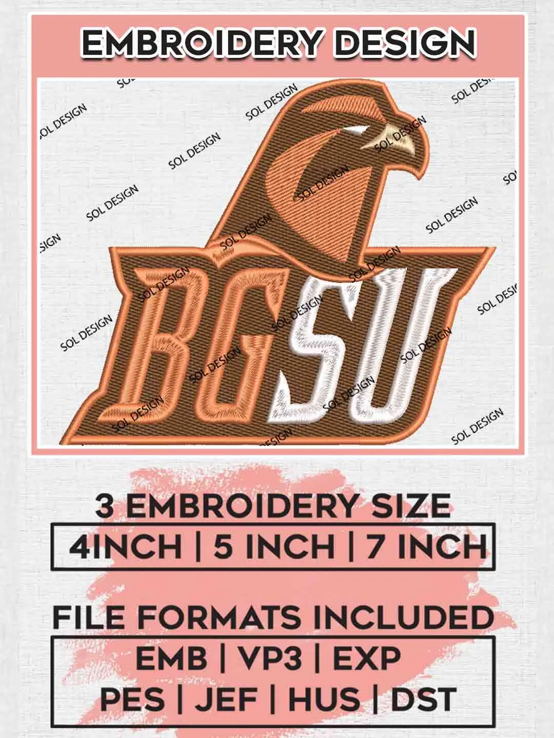 BGSU Falcons Designs, NCAA Bowling Green Falcons Team Logo Embroidery files, NCAA Team, College Football Team Machine embroidery designs, Digital Download