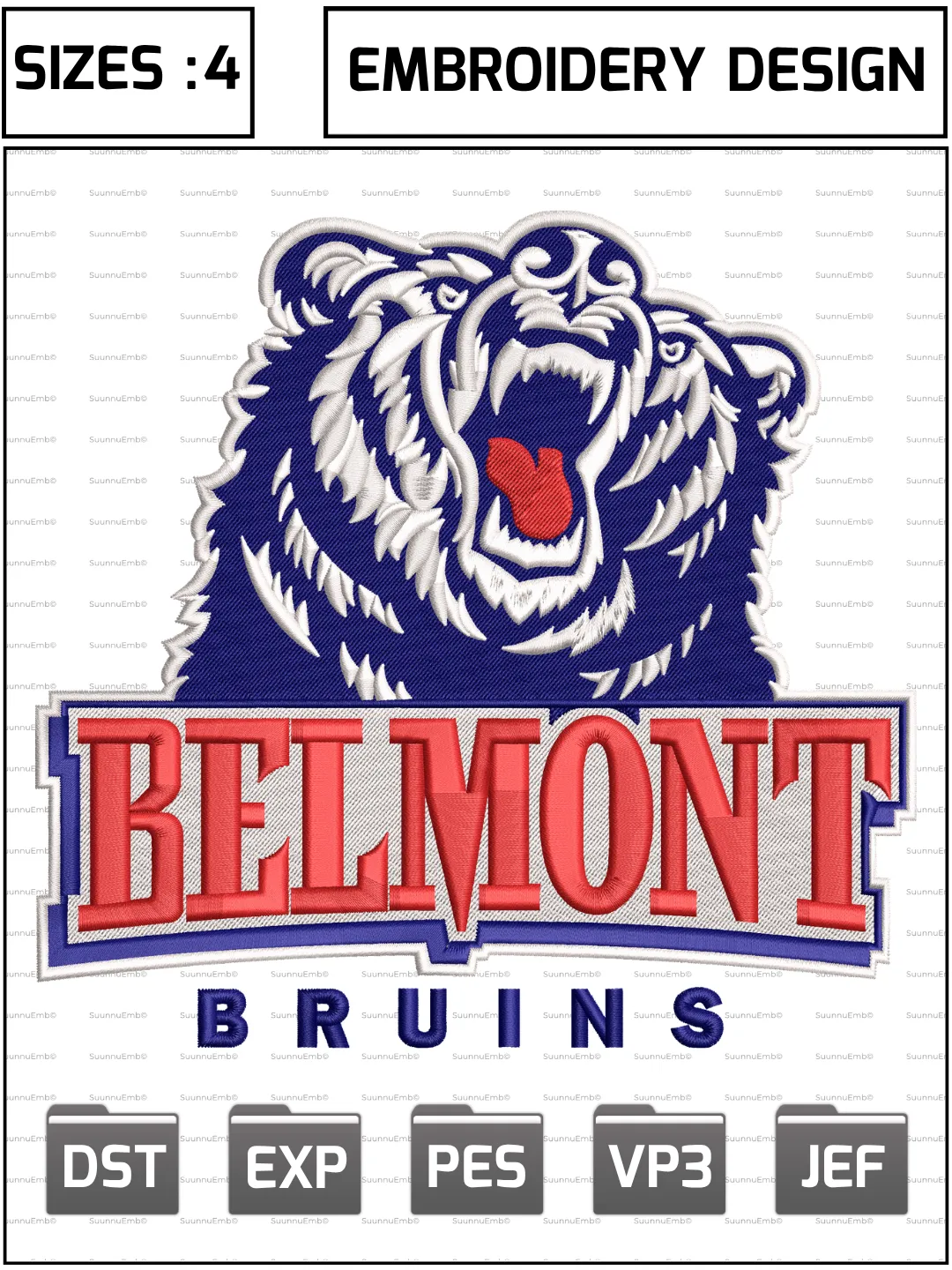 Belmont Bruins Logo Embroidery Design,NCAA Logos Embroidery Design,NCAA Teams, Machine Embroidery Design File,4 Sizes, Digital Download