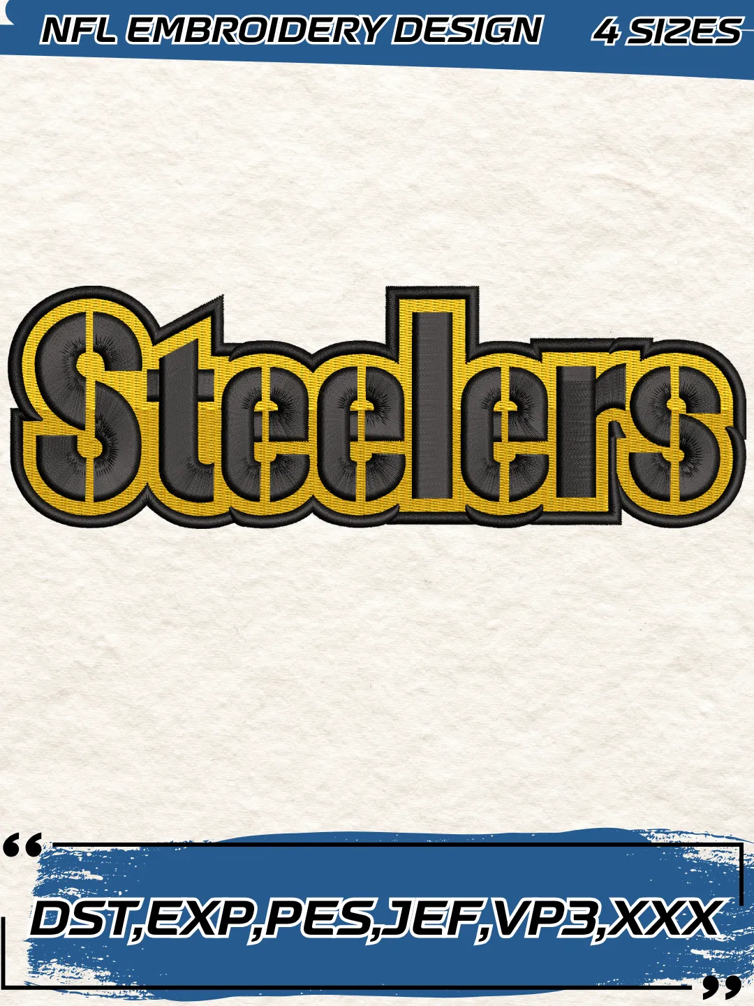 Pittsburgh Steelers Wordmark Logo Embroidery Design,NFL Logo Embroidery Design,Machine Embroidery Design File,4 Sizes, Digital Download