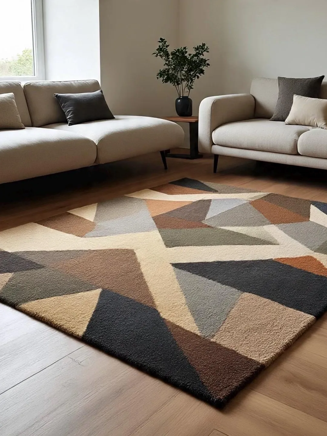 Handmade Knotted Geometric Tribal Design Wool Area Rug
