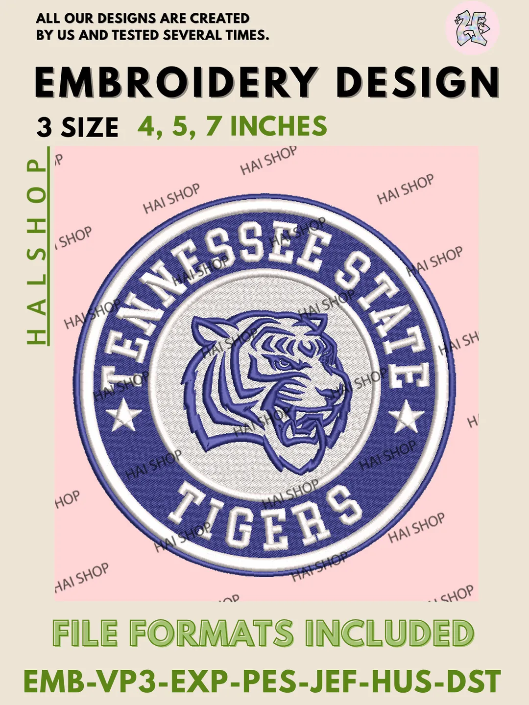 Tennessee State Tigers Embroidery Design, NCAA TSU Tigers Logo Machine Embroidery Files, Digital Download