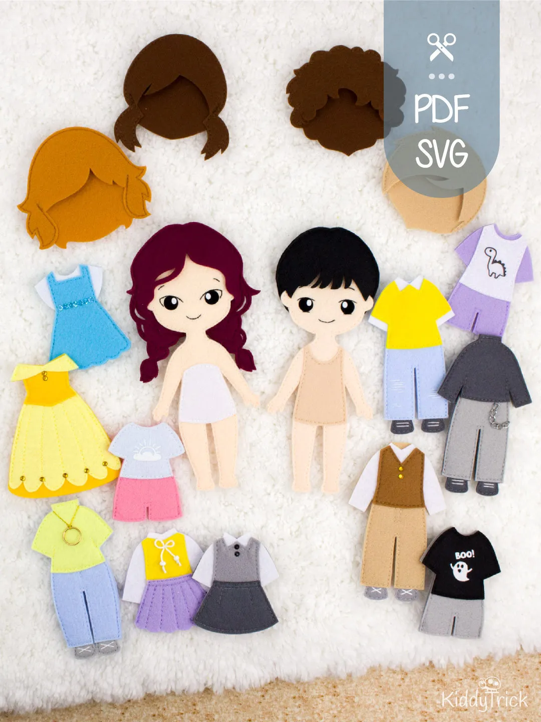 Felt Dress-Up Dolls Boy and Girl - Sewing Pattern