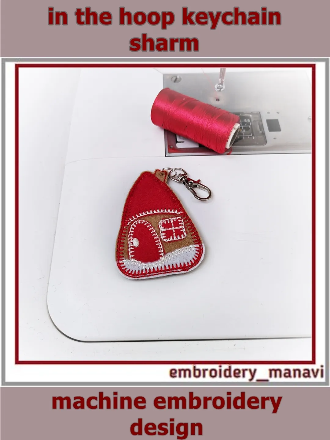 In the hoop Key fob sharm Winter house embroidery design ITH keychain Applique