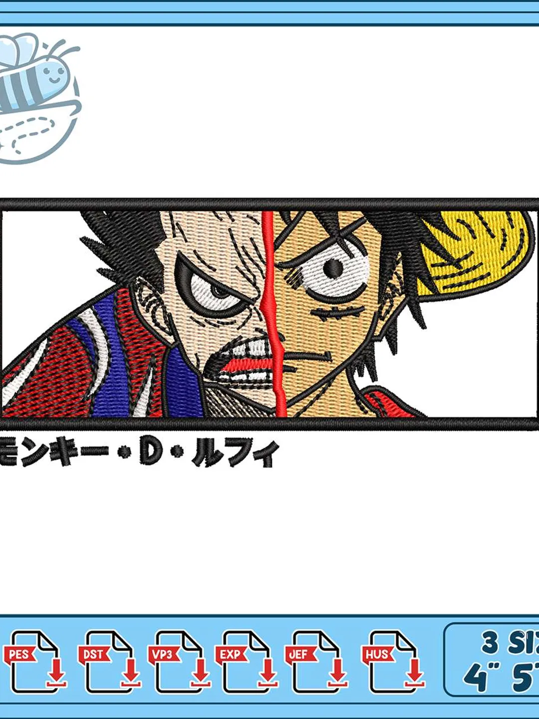 Luffy Gear 4 Split Face Embroidery Design, One Piece Anime Machine
