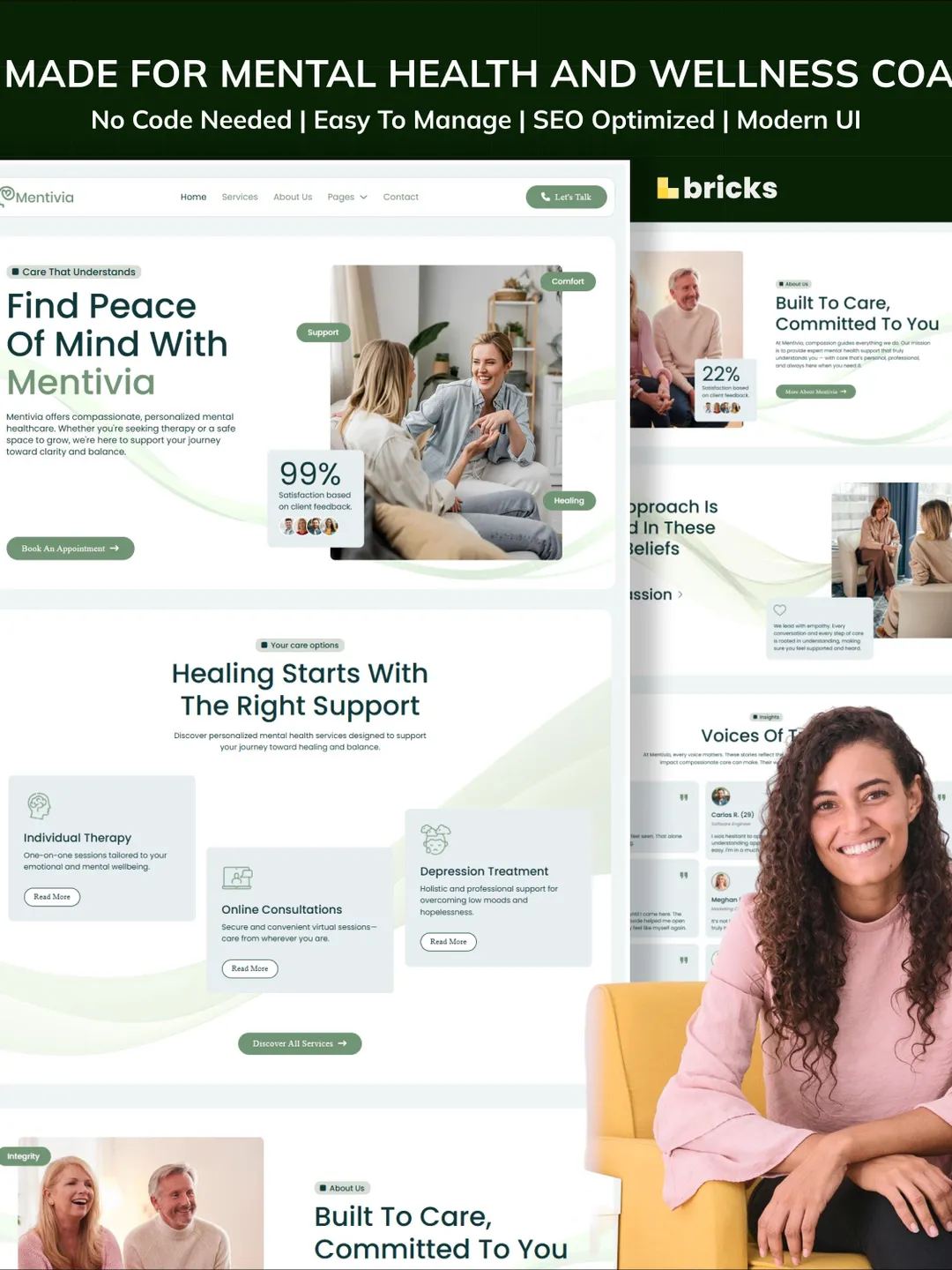 Counseling WordPress Bricks Builder Template Kit | Mental Health, Therapy & Wellness Coach Website Template
