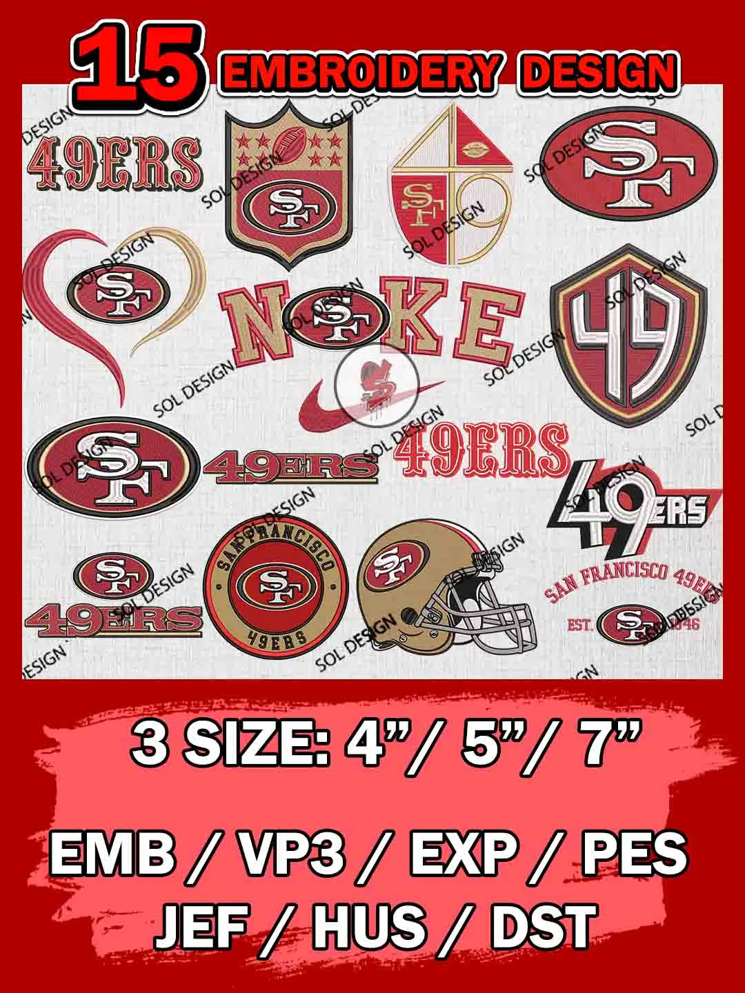 NFL San Francisco 49ers Bundle Embroidery Files, NFL San Francisco 49ers Team Bundle Embroidery Designs, NFL Teams, National Football League 3 sizes, NFL 49ers Football Machine embroidery designs, Digital Download