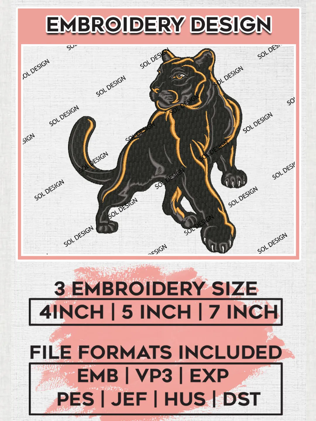 NCAA Adelphi Panthers Team Mascot Logo Embroidery Design Files, NCAA Adelphi Panthers Machine Embroidery, NCAA Teams, 3 sizes, NCAA Machine embroidery designs, Digital Download