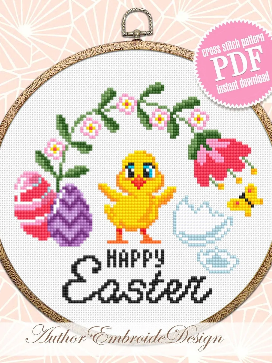 Happy Easter Cross Stitch Pattern PDF