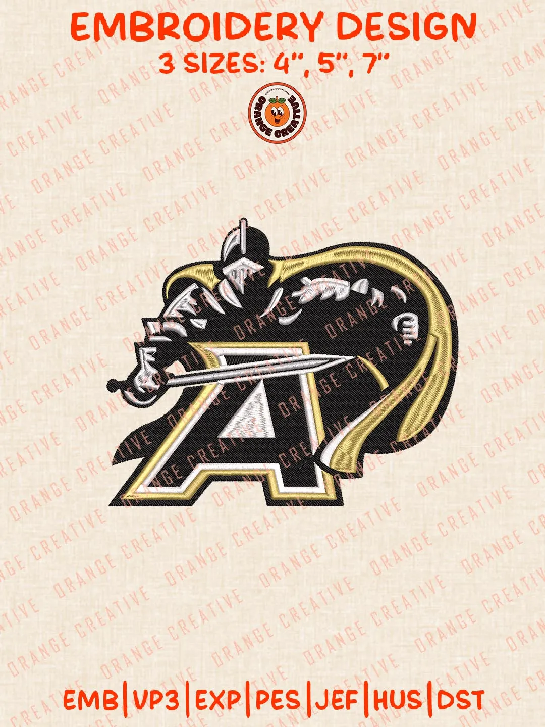 Army Black Knights Logos Embroidery Design Files, NCAA Logos Embroidery Designs, Machine Embroidery Files, 4 Sizes, Custom Sizes, Instant Download