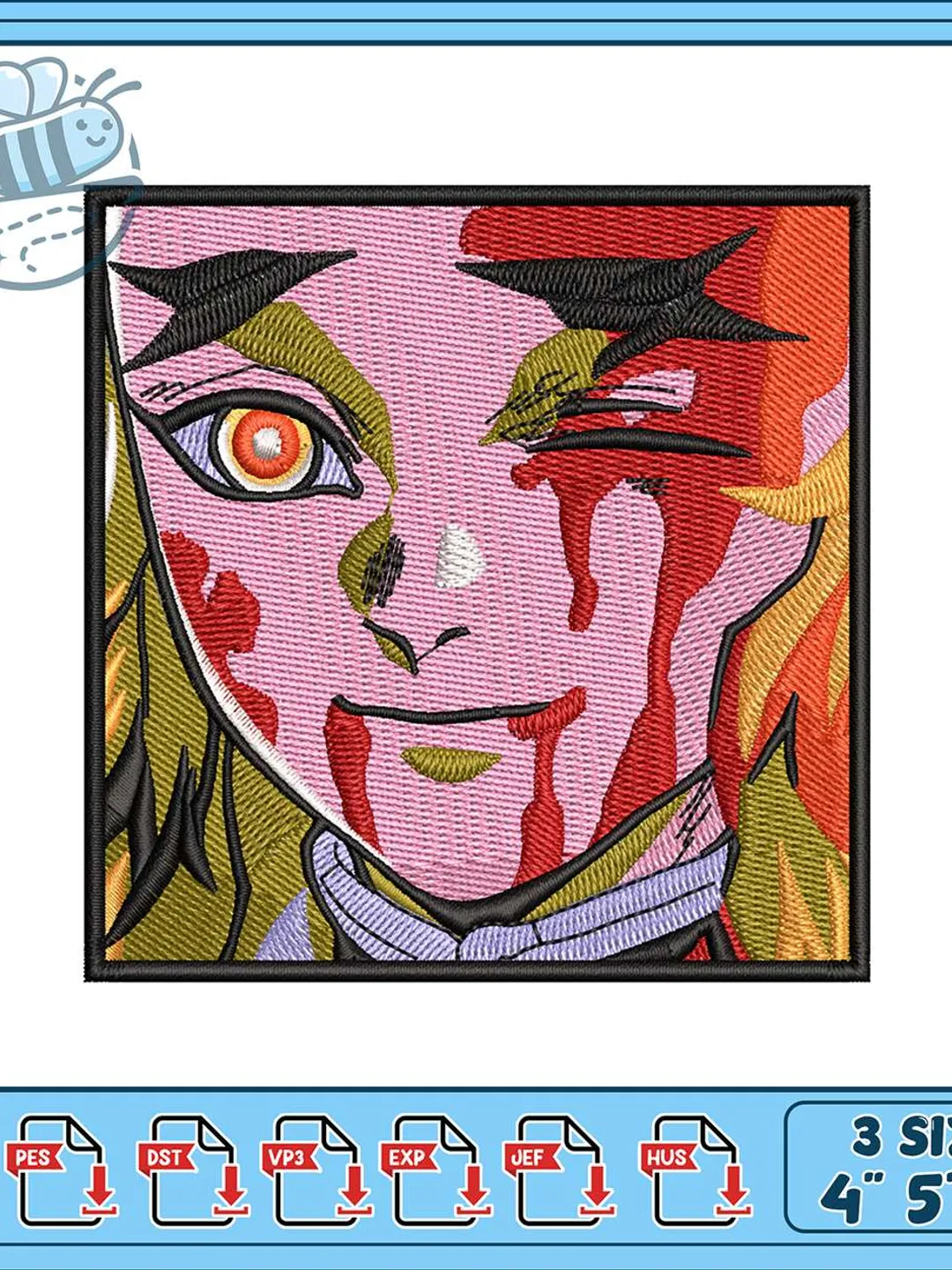 Rengoku Face Close Up Embroidery Design, Anime Patch Machine Embroidery File, Demon Slayer Manga Art Embroidery, Instant Download