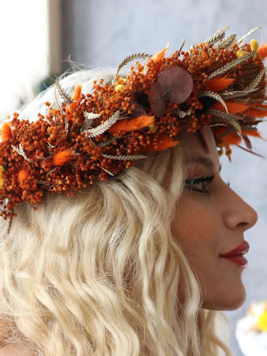 orange and Burnt Orange Flower Crown, Gothic Hair Wreath  display picture 3