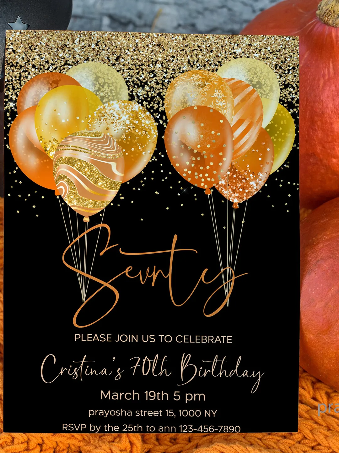 70th Birthday Balloon Invitation, Editable Template (Digital Download)